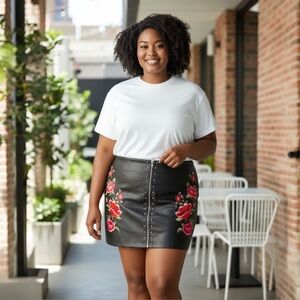 Brats Black Mini Skirt Faux Leather Punk Studed Full Front Zipper Plus Size 2X